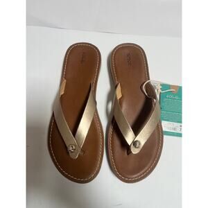 Olukai Women's Nohie Bubbly Tan Leather Flip Flop Sandals Size 7 NWT